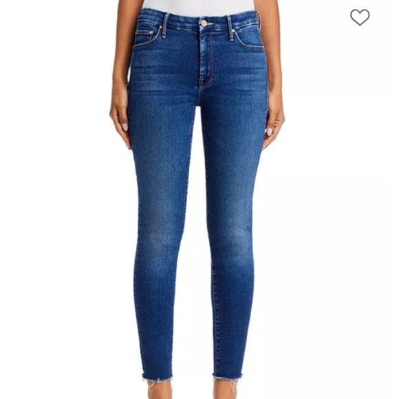 MOTHER Denim - MOTHER The Looker Fray Skinny Ankle Jeans Medium Blue Denim Yakkity Yak